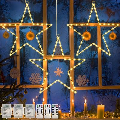 Jsdoin Christmas Window Lights 3 Packs 45 LED Battery Operated with Remote