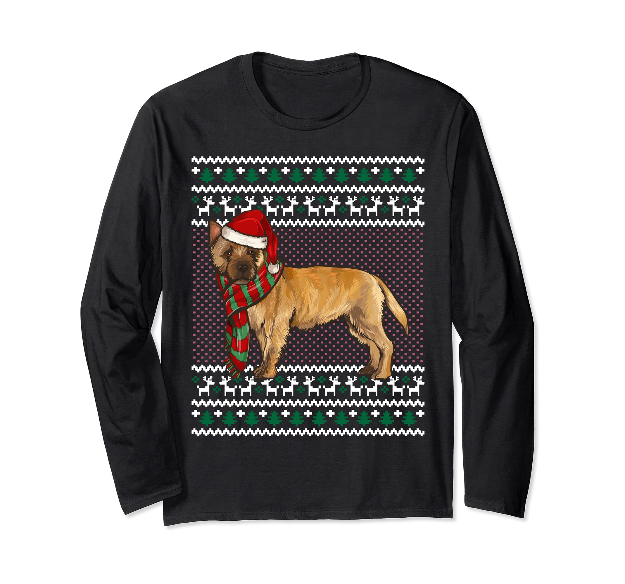 Xmas Cairn Terrier Dog Santa Hat Ugly Christmas Long Sleeve T-Shirt