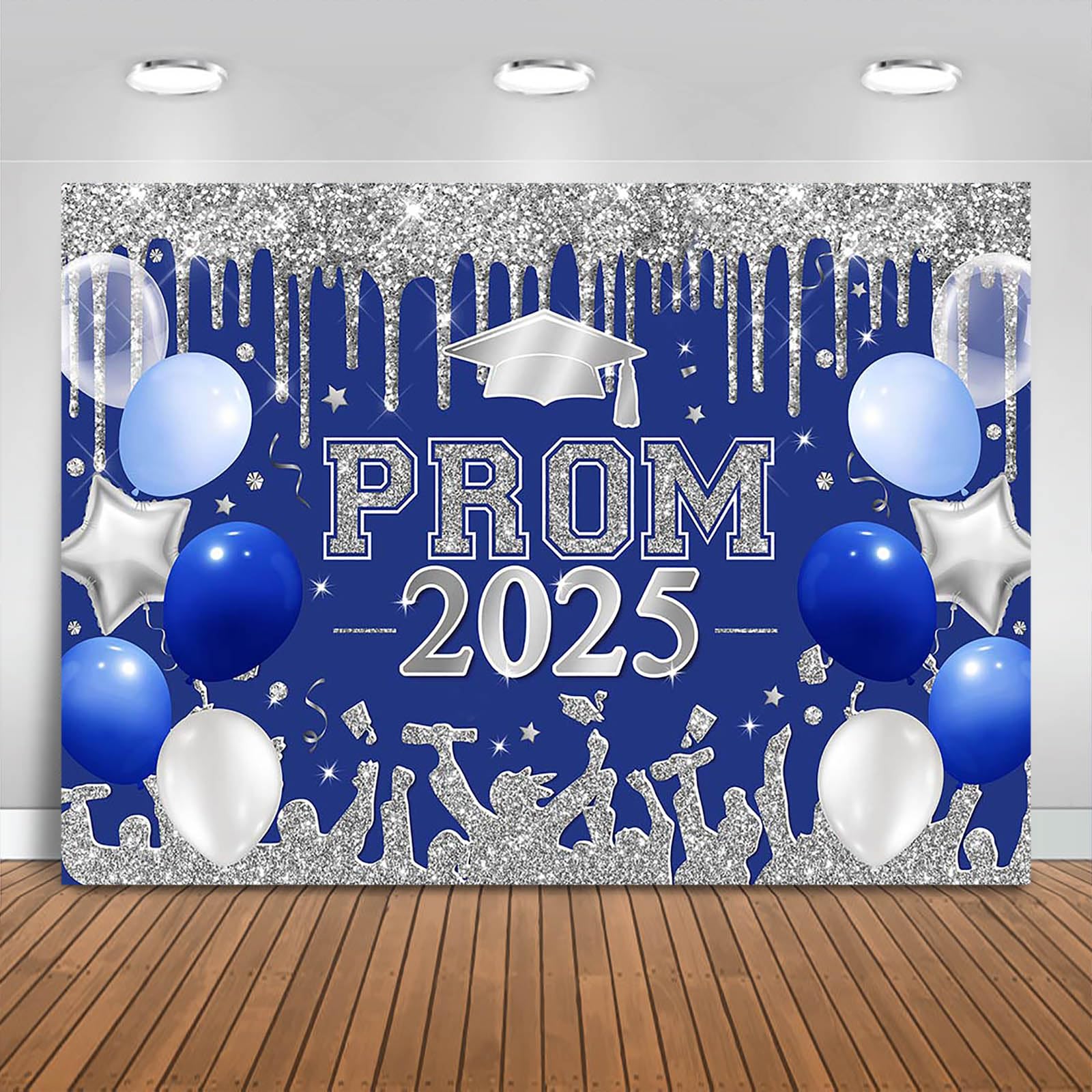 Fitumiw Blue and Silver Prom 2025 Graduations Backdrop 7x5ft Class of ...