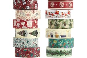 SHINDEL 3 OTTERS Christmas Washi Tape Set, 12Rolls Merry Christmas Masking Tape Decorative Duct Tape for Xmas Decorations Christmas Party Favors Supplies, 0.6" x 23ft