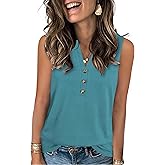 XMTOPYE Womens Summer Tank Top V Neck Sleeveless Tops Button Shirts Loose Fit Basic Clothes