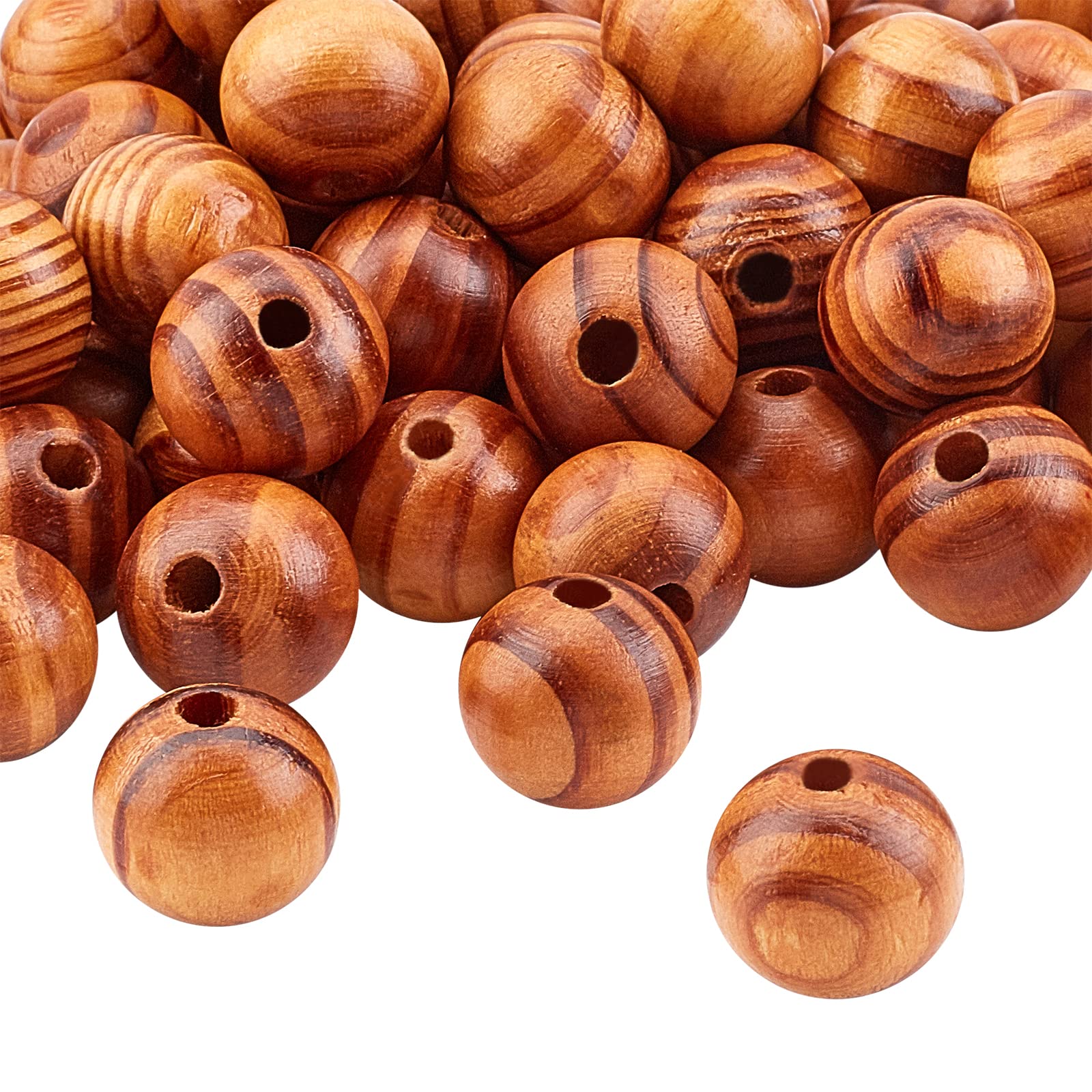 OLYCRAFT 120PCS Natural Wood Beads - 20mm Round Striped Assorted Light Brown Wooden Loose Spacer Beads for DIY Craft Making - 5mm Hole