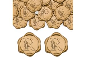 SWANGSA 100 Pack Letter R Wax Seal Stickers - Antique Gold Botanical Leaves Initial Alphabet Self-Adhesive - Wedding Party Invitation Envelope Seals
