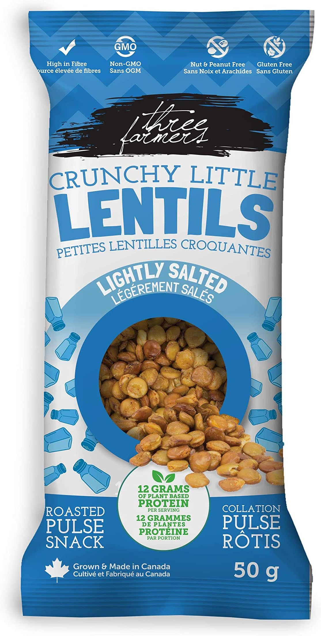 Three Farmers Crunchy Little Lentils 12 x 1.8 oz Snack Packs (Lightly Salted)…