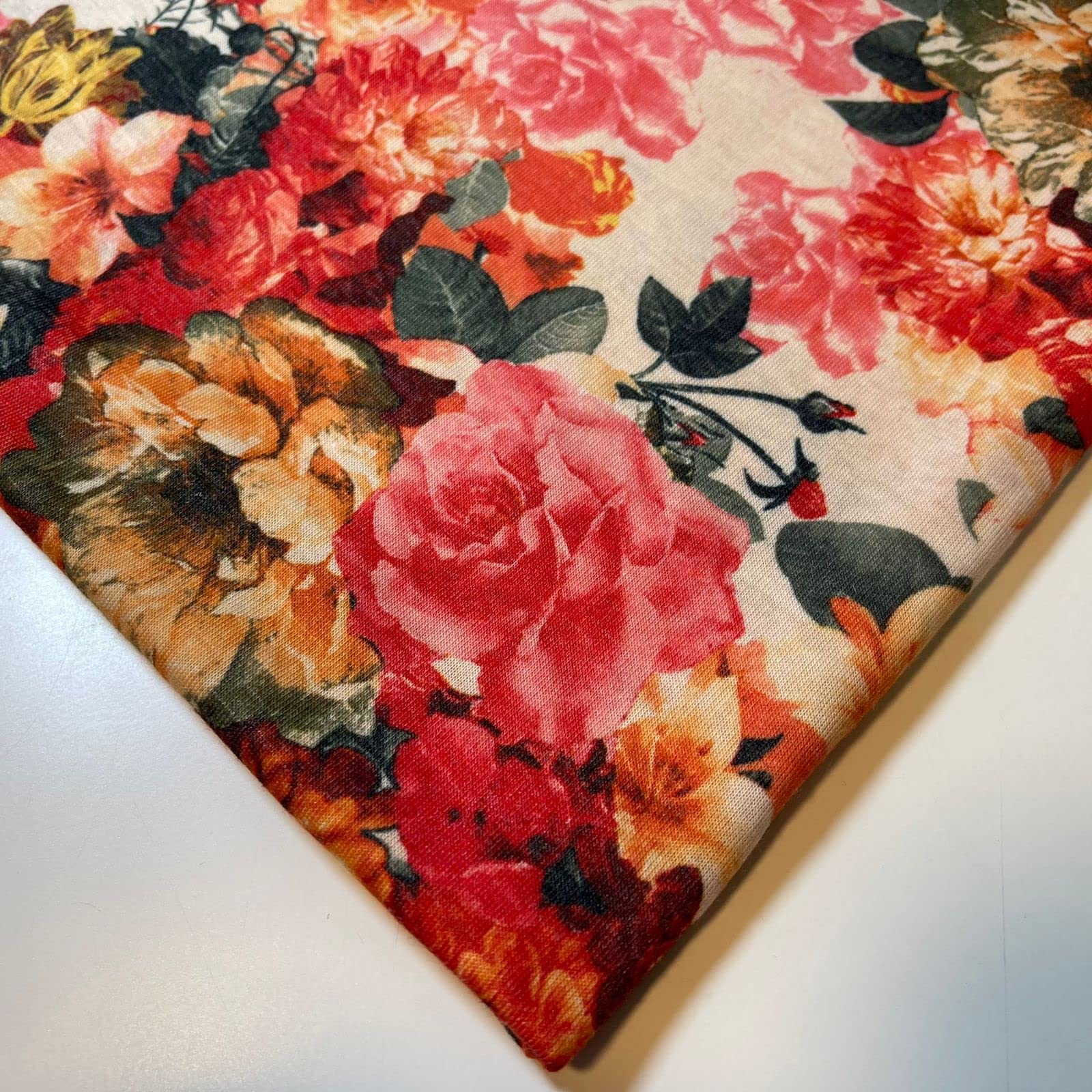 Soft Printed Cotton Jersey Stretch Knit T Shirt Baby Grow Craft Fabric Material 58" - 150 cm Wide Sold As 1 Meter Pre - Cut Lengths (Wild Roses Floral)