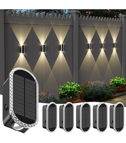 Quntis 4-Pack RGBCW Solar Fence Lights – 6 LEDs Up & Down, 12 Color Modes, IP65 Waterproof, 30-Hour Runtime