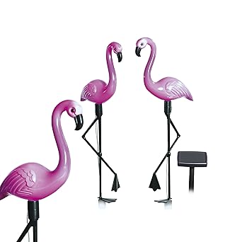 EASYmaxx 09383 Solar-Flamingos | 3er-Set, mit Solar-Panel | für Balkon, Terasse und Garten