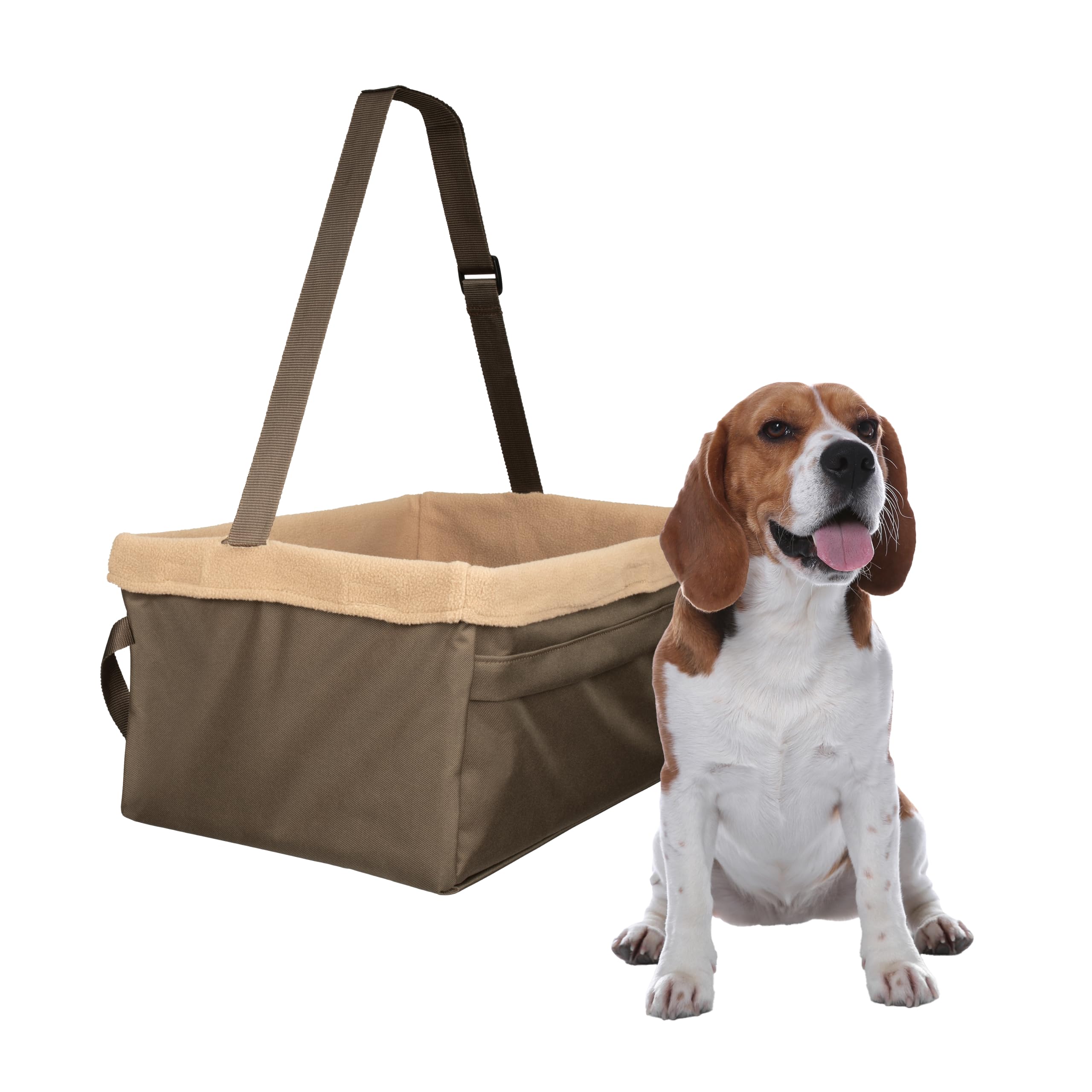 PetSafe Happy Ride Booster Seat for Dogs – Open Road Comfort – Safe Tether System – Zipper Pouch Dog Seat – Machine Washable Fleece Liner – Easy Install Design – Brown – Up to 25 lb