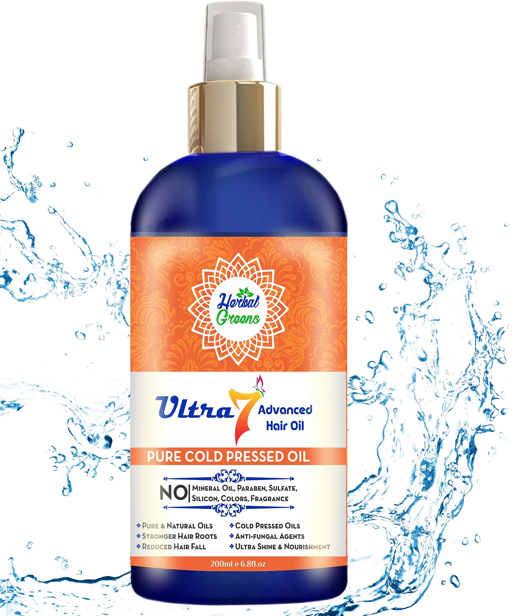 HerbalGreens Ultra 7 Advanced Hair Oil with Sweet Almond, Jojoba, Castor, Coconut, Virgin Olive Oils - 200ml