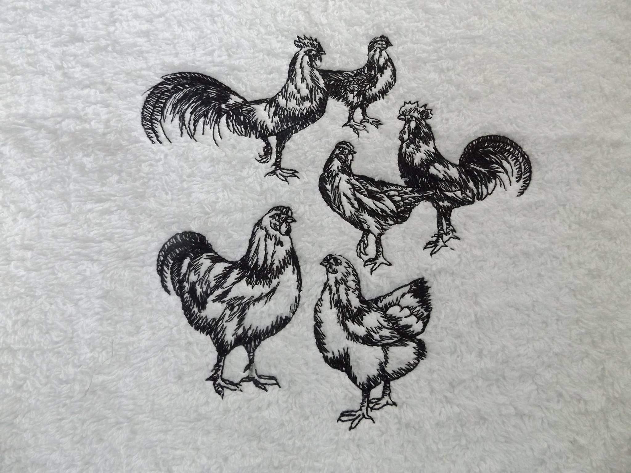 Embroidered Chicken Hen Rooster White Cotton Hand or Bath Towel - Personalised