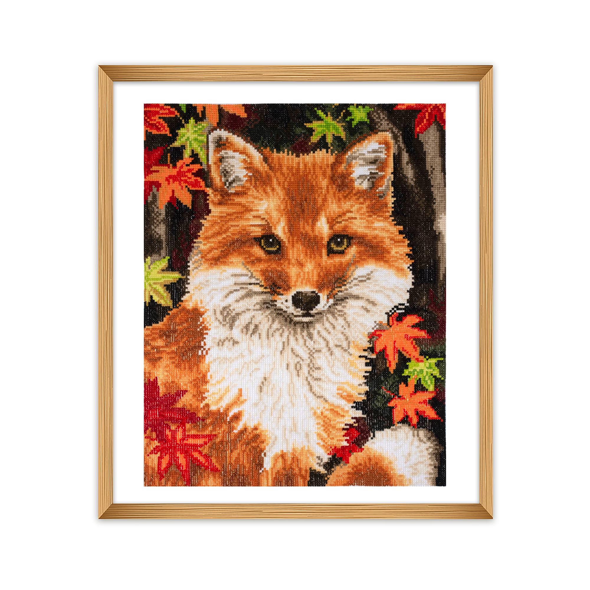 Trimits Large Cross Stitch Kits - Counted Embroidery Needlework for Adults Beginners Kids, Christmas Gifts Wall Art (Frame Not Included), 11 Count, Fox