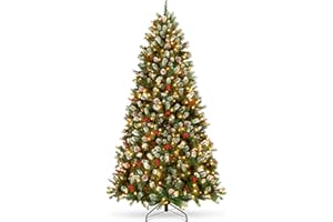Best Choice Products Pre-Lit Christmas Tree, 6Ft Frosted Pre-Decorated Spruce Artificial Holiday Decoration w/ 250 Twinkling LEDs, Pinecones, Berries, Metal Base
