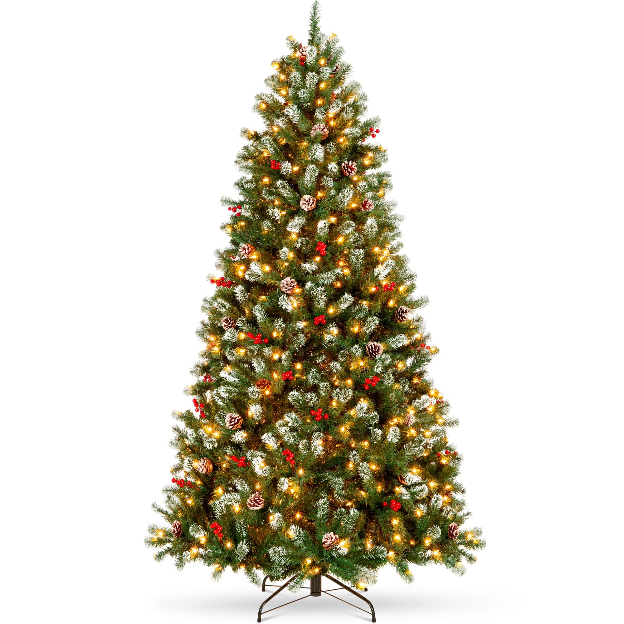 Photo 1 of ***REFERENCE***Best Choice Products Pre-Lit Christmas Tree, 6Ft Frosted Pre-Decorated Spruce Artificial Holiday Decoration w/ 250 Twinkling LEDs, Pinecones, Berries, Metal Base