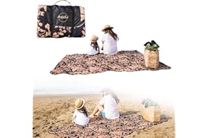 RAWROCK Large Picnic Blanket Our Portable Outdoor Mat fits 6 Adults and Water-Resistant Handy Tote Spring Summer Black and Pink Flower, Great for Beach Camping on Grass, Waterproof Sandproof (Starlight)