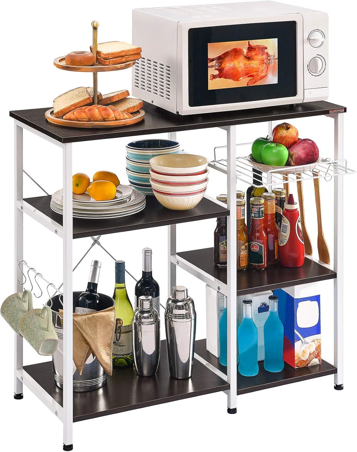Mr IRONSTONE Kitchen Baker's Rack Vintage Utility Storage Shelf Microwave Stand 3-Tier+3-Tier Table for Spice Rack Organizer Workstation - Standing Baker's Racks