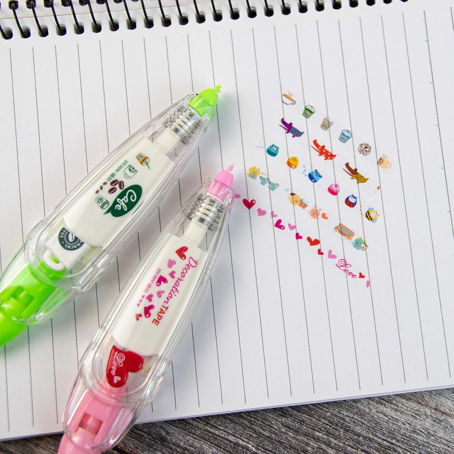 AUEAR, 5 Pack Correction Tape Cute Cartoon Push Tape Sticker Machines Kawaii Decorative Correction Tape for Scrapbooking Diary Planner Journal DIY Crafts (Cat/Cafe/Penguin/Heart/Crocodile) : Office Products