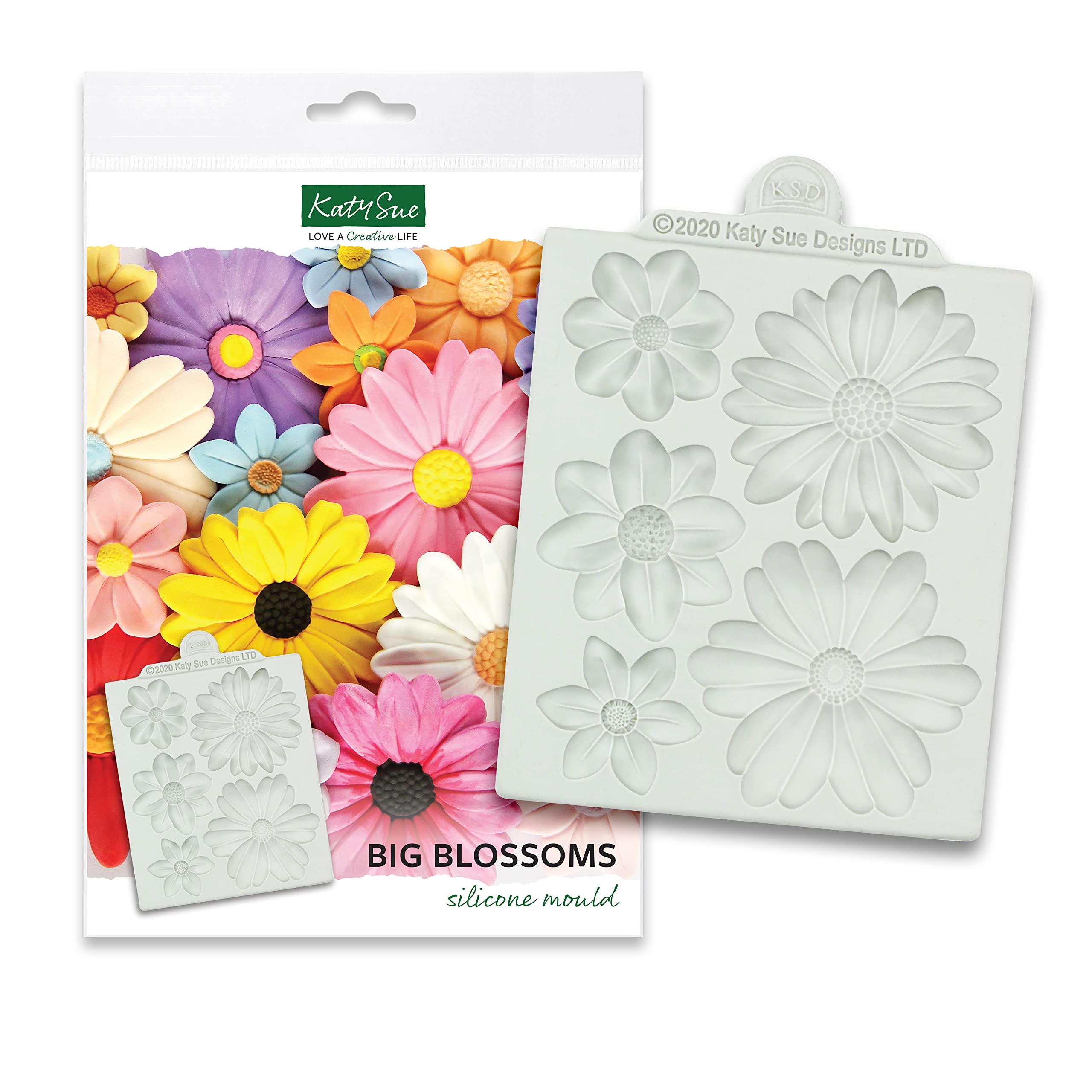 Katy Sue Big Blossoms Silicone Mould for Cake Decorating, Cookie Decorating & Craft. Use with Fondant, Sugar Paste & Air-Drying Clay. Makes 5 Flower Heads from 45 to 78 Millimetres by Katy Sue Moulds