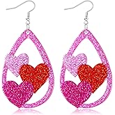 yfstyle Valentines Heart Dangle Earrings Hot Pink Heart Teardrop Earrings Women Acrylic Galentine’s Jewelry Gifts