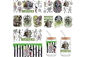 CIYAOO Halloween Cup Wraps,6 Sheet Horror Movie Character Waterproof UV DTF Transfer Stickers Scary UV DFT Cup Wraps for 16 OZ,Cup Wraps for Glass Cups, No Heat Needed Ready to Apply UV DTF Cup Wrap Transfer