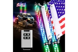 YiLaie Whip Lights 2PCS 3FT UTV Whip Lights with Flag RF Remote Control 360° Spiral Dancing Chasing Light Antenna Led Whip Lights for UTV ATV