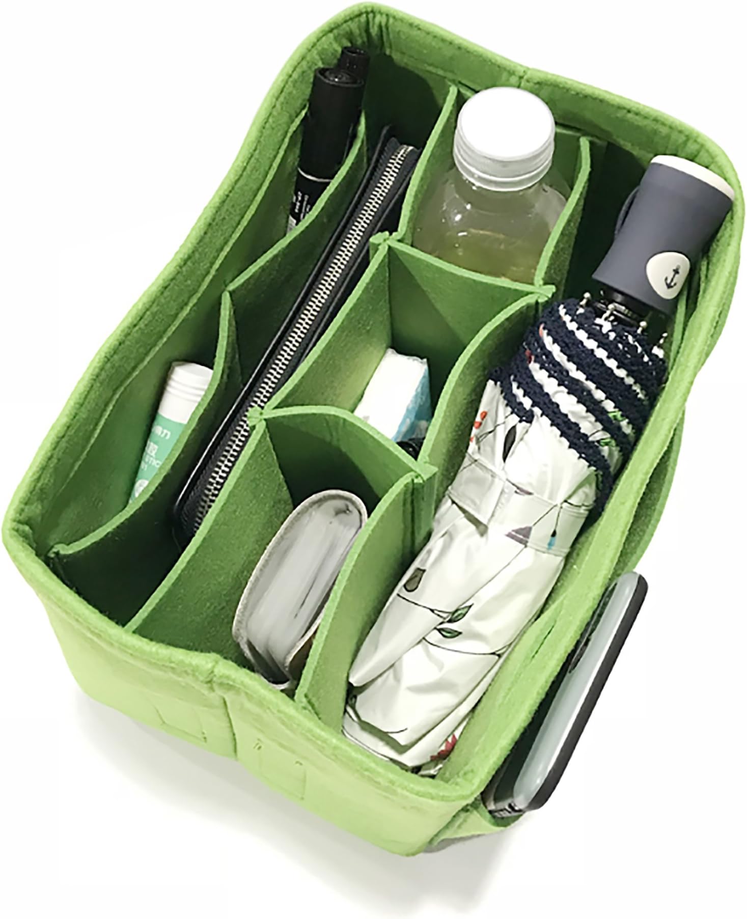 Felt Purse & Bag in Bag Organizer Insert/Multi-Pocket Handbag Shaper-Fit LV Speedy Neverfull Longchamp Tote(S/Green)
