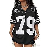 Plameil Jersey Shirts for Women Oversized Graphic Tees Men Y2K Tops V Neck Cute Streetwear T Shirt Football Jersey