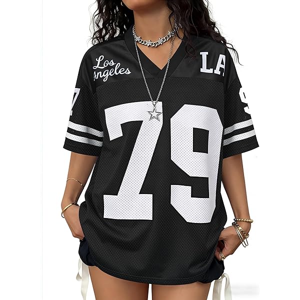 Oversized Jersey Shirts for Women Y2k Number Graphic Tees Long