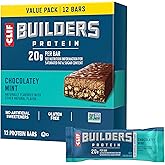 CLIF BUILDERS Protein Bars - Chocolatey Mint - 20g Plant Based Protein - Gluten Free - Non-GMO - Low Glycemic - No Artificial Sweeteners - 2.4 oz. (12 Pack)