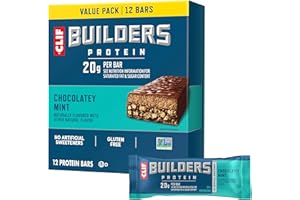 CLIF BUILDER'S CLIF BUILDERS Protein Bars - Chocolatey Mint - 20g Plant Based Protein - Gluten Free - Non-GMO - Low Glycemic - No Artificial Sweeteners - 2.4 oz. (12 Pack)
