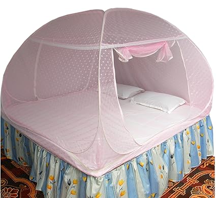 Healthy Sleeping Foldable Polyester Double Bed Mosquito Net - Embroidery (Pink)