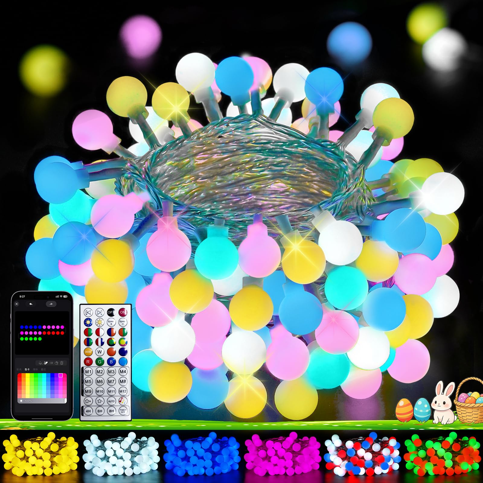 Photo 1 of 2026 New 46ft Smart Color Changing Pink Valentine Lights Indoor | 100 LED RGB Globe String Lights App Control with Remote & Timer, Fairy Light Plug in Waterproof Valentines Day Decor Girl's Bedroom