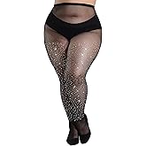 HeyUU Womens 10X Strong Ultra Sparkly Fishnet Tights, Plus Size Rhinestone Fishnets for Women, Sexy Concert Outfit Stockings