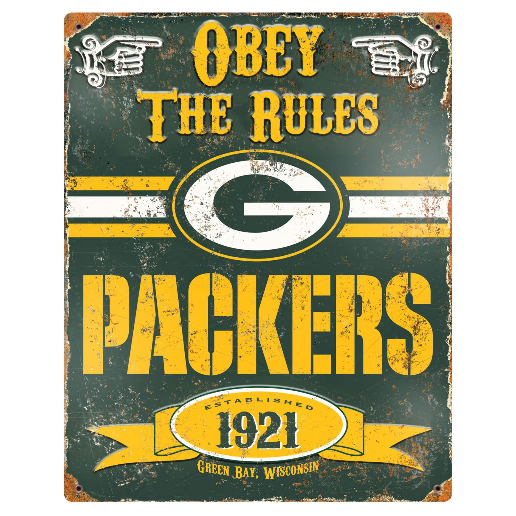 Party Animal NFL Embossed Metal Vintage Green Bay Packers Sign