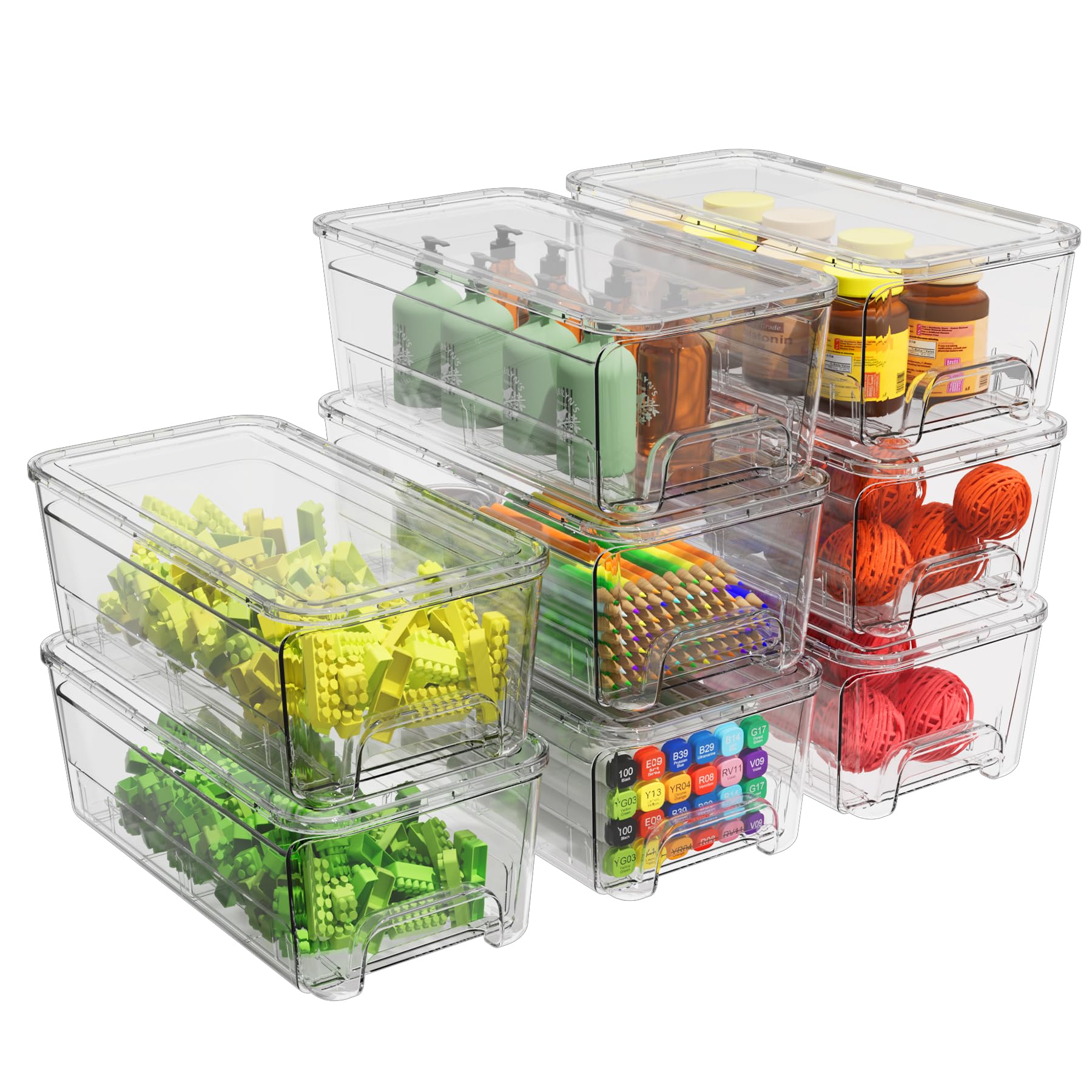 8 Pack Stackable Storage Drawers, Clear Storage Bins with lids and 4 ...