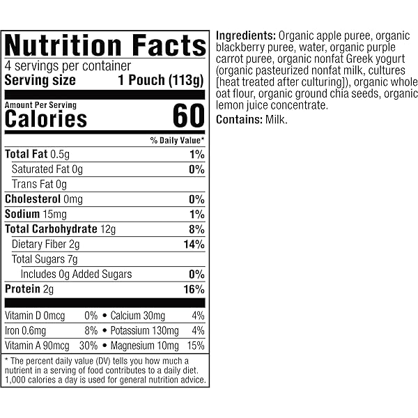 PLUM ORGANICS MIGHTY MORNING ORGANIC TODDLER FOOD – APPLE, BLACKBERRY, PURPLE CARROT, GREEK YOGURT, AND OAT – 4 OZ POUCH (PACK OF 4) – ORGANIC FRUIT AND VEGETABLE TODDLER FOOD POUCH