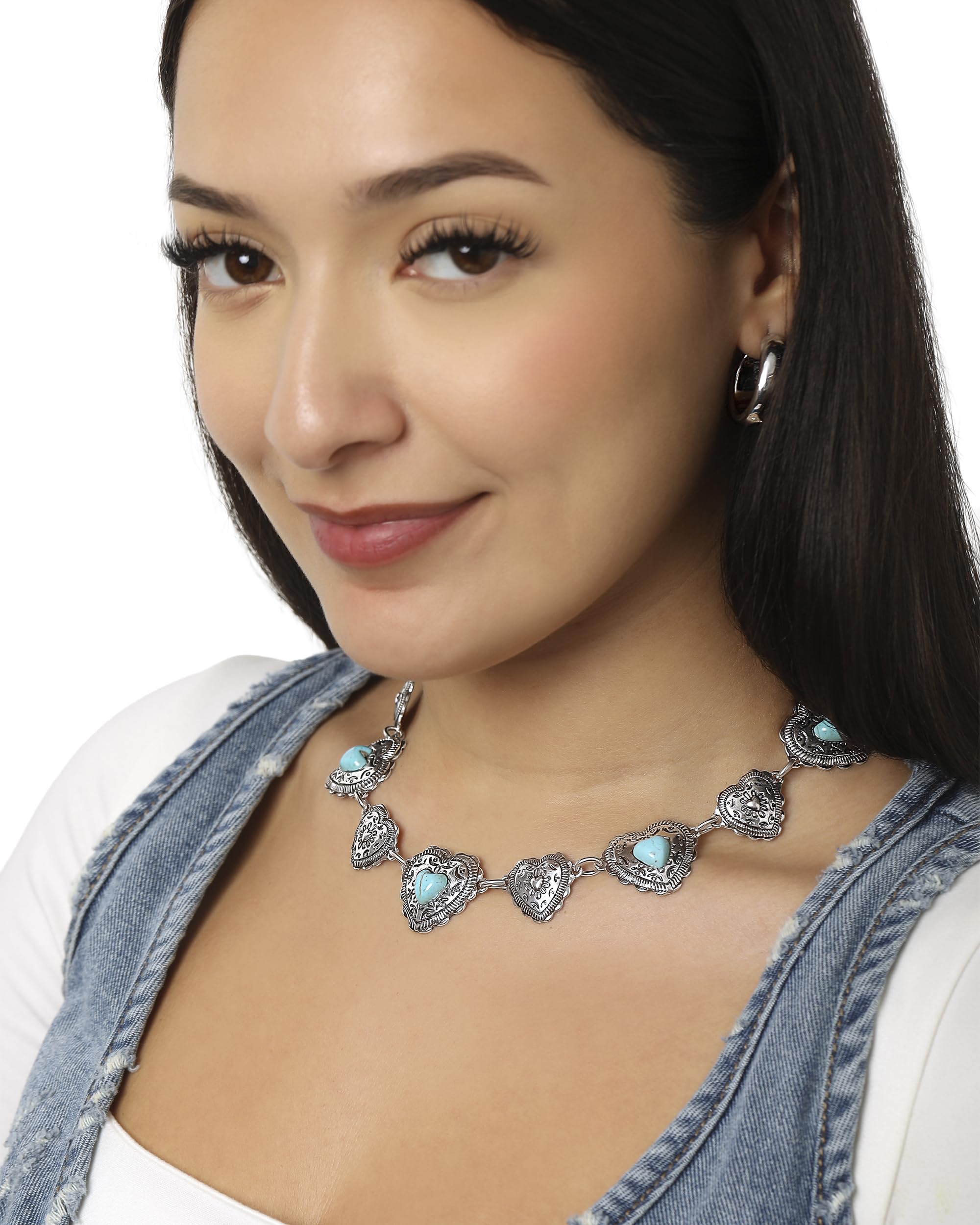 Jessica Simpson Heart Necklace for Women with Turquoise, 15