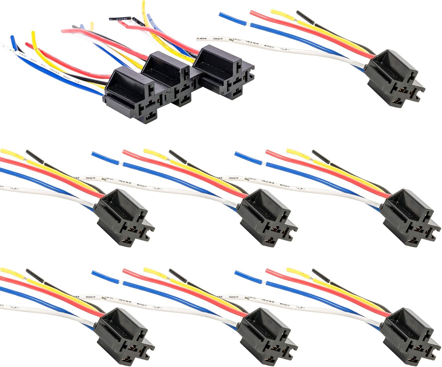 10 Pack - Bosch Style 12V DC 5-PIN SPDT Interlocking Relay Socket Harness Base (with Wires): Industrial & Scientific