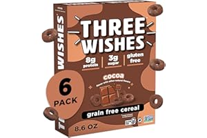 Three Wishes Grain-Free & Protein Cereal - Healthy, Low Sugar & Gluten-Free Breakfast Cereal - Low Carb, Plant-Based, Vegan & Non-GMO - Cocoa, 6-Pack