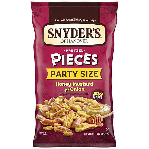 SNYDER’S OF HANOVER HONEY MUSTARD & ONION FLAVORED PRETZEL PIECES, 18 OZ