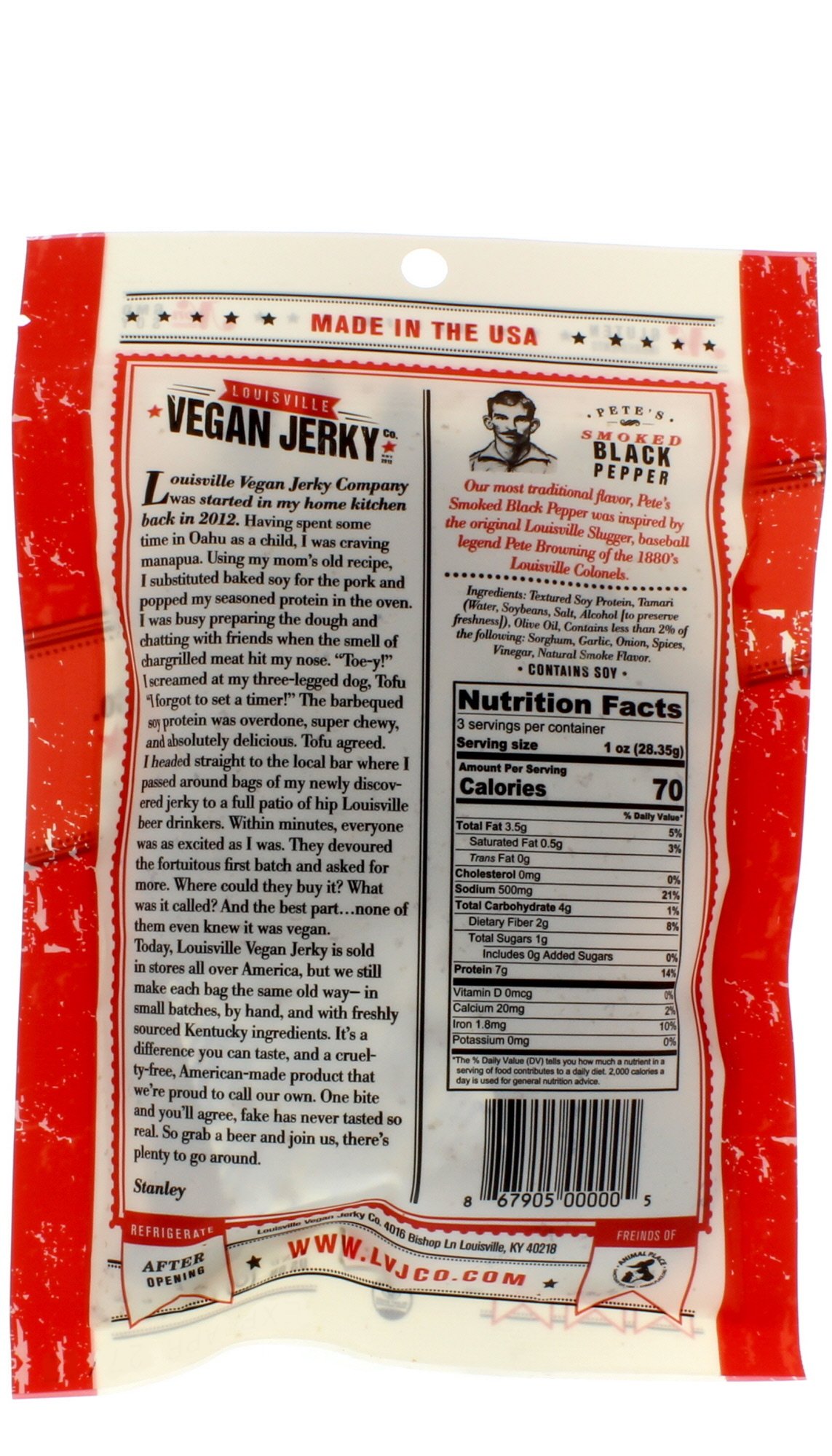 Louisville Vegan Jerky Smoked Black Pepper, Vegetarian & Vegan