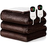 Homemate Electric Heated Blanket King Size - 100"x90" Heating Blanket King Size Dual Control 1/2/4/6/8 Hours Auto-Off 10 Heat Level Over-Heat Protection Flannel Sherpa ETL Certification