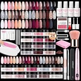 AZUREBEAUTY Dip Powder Nail Kit with Electric Nail Drill 24 Colors Nude | Pink Glitter Nail Powder Starter Kit with Dip Liquids Base Top Coat Activator Portable Manicure French Nail Art Essential Set