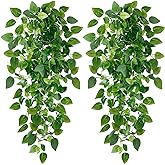 Sggvecsy Fake Hanging Plants 2 Pcs Artificial Hanging Plants Fake Ivy Vine Faux Pothos Vines Artificial Ivy Leaves Greenery Plant for Room Patio Home Indoor Outdoor Shelf Wall Garden Decor(No Baskets)