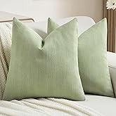 FUTEI Sage Green Chenille Decorative Throw Pillow Covers 18x18 Inch Set of 2,Soft Cozy Striped Geometric Patterns Cushion Case,Modern Home Decor for Couch Bed Living Room