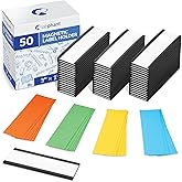 50 Pack "C" Channel Magnetic Label Holders 1x3 with 100 White Card Inserts, 50 Clear Plastic Protectors and Bonus 20 Colorful