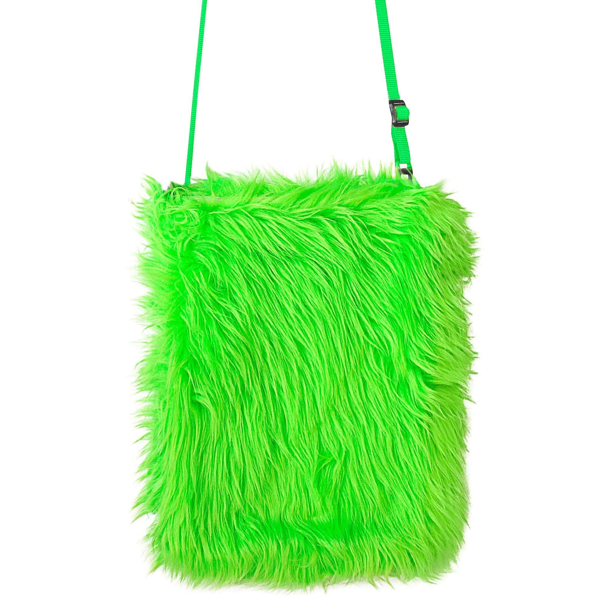 WIDMANN 09819 - Plush Handbag for Adults Women, Neon, Disco, 80s, 60s, Hippie, Pride, Carnival, Theme Parties, Fluorescent Green Color