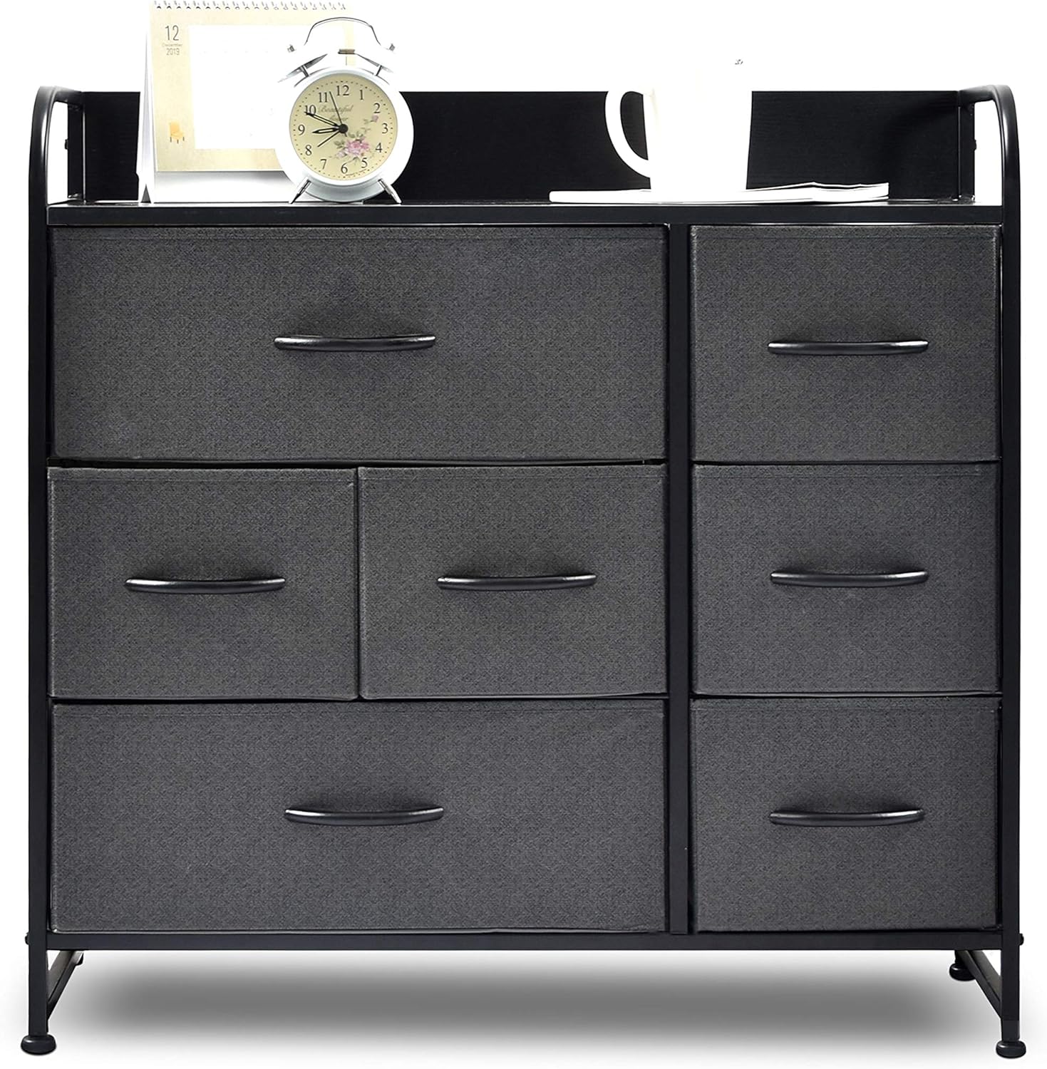 charaHOME Drawer Dresser(Gray) Dresser Organizer with 7 Drawers, Fabric Dresser Storage Tower for Bedroom, Hallway, Entryway, Closets, Sturdy Steel Frame, Wood Top & Handles: Kitchen & Dining