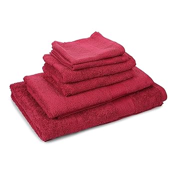 MAFATLAL Supreme Series, Pure Cotton 6 Piece Towel Set, 450 GSM Fade Resistant Premium Bath, Hand & Face Towel Combo (Blush Red)