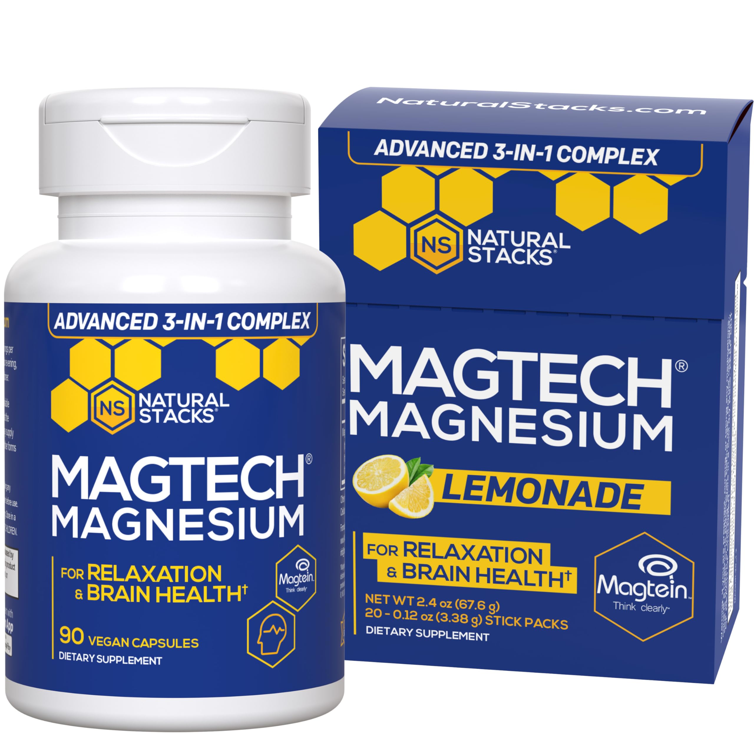 NATURAL STACKS MagTech Magnesium Capsules + Magtech Drink Mix Bundle - Supports Relaxation & Brain Health* - 50 Total Servings