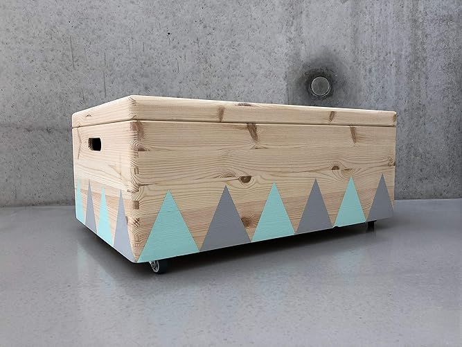 Holz Spielzeugkiste Grau/Mint - Rollen Triangel skandinavisch mit Deckel - Groß: Amazon.de: Handmade